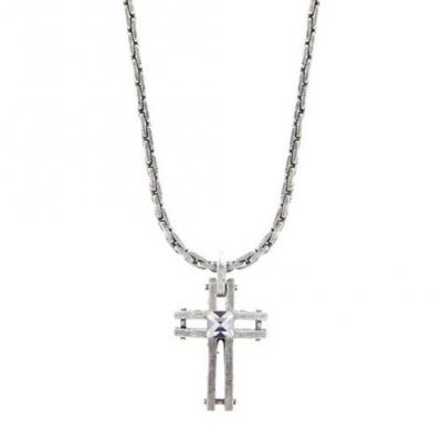 Silver Tone Crystal Open Cross Pendant Necklace.JPG